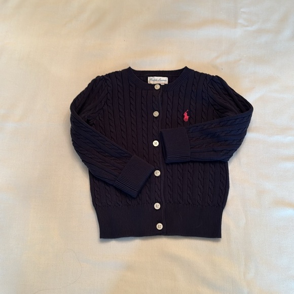 Brand New Ralph Lauren Navy Cable Knit Cardigan Sweater - 18 M - Picture 5 of 14